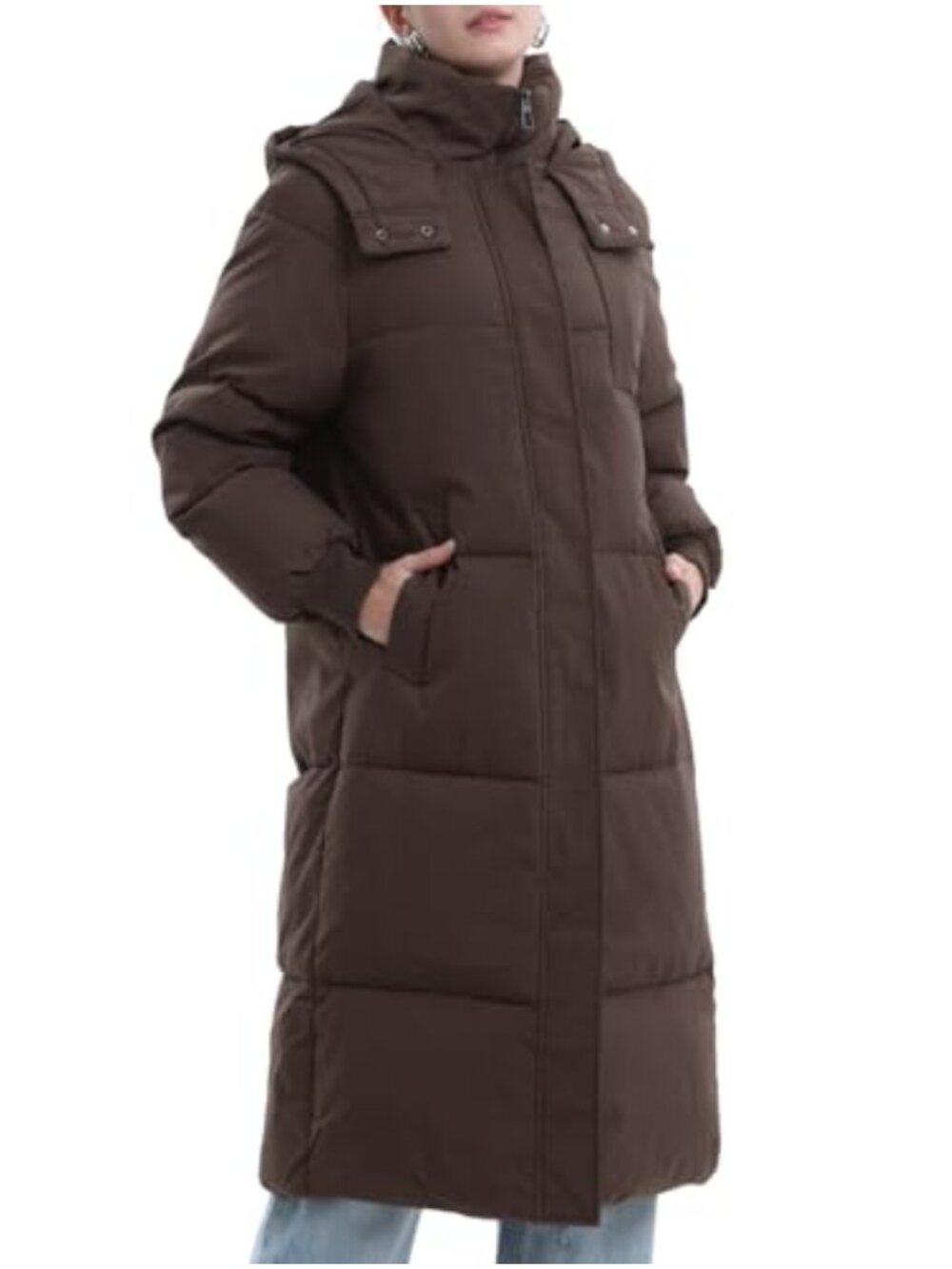 PUFFIT Women's Long Hooded Puffer Jacket Quilted Winter Coat Knee-Length
